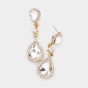 Miro Clear Pear Crystal Rhinestone Gold Earrings